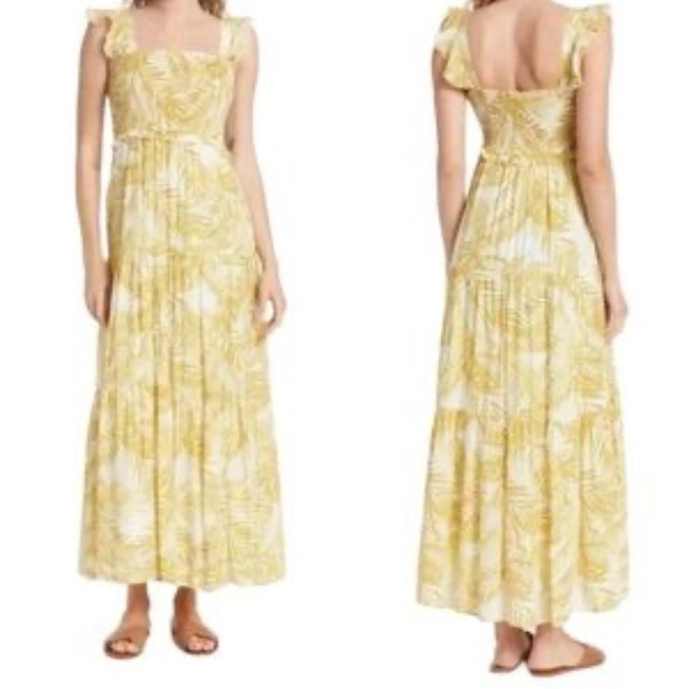 Nanette Lepore chartreuse shirred bodice tiered maxi sundress Size 14 summer